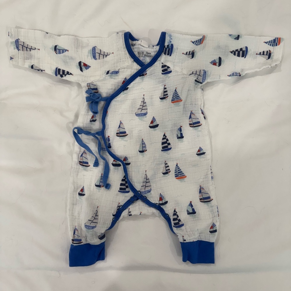 Angel Dear Sailboat Romper White and Blue